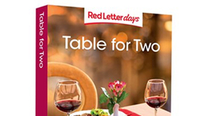 Table for Two experience gift box with two wine glasses and flowers