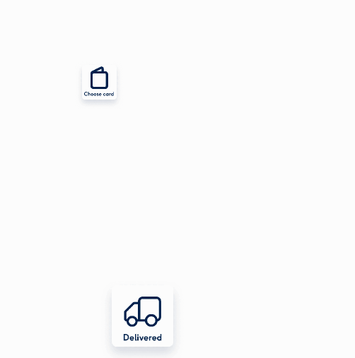 Shows the 3 steps to send Moonpig for business cards