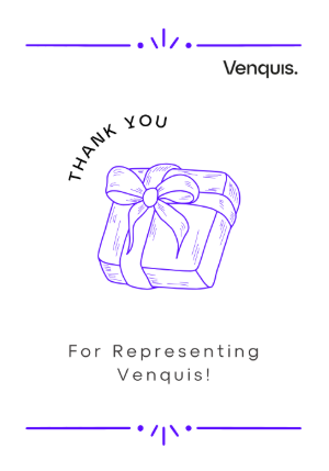 A personalised Venquis thank you card